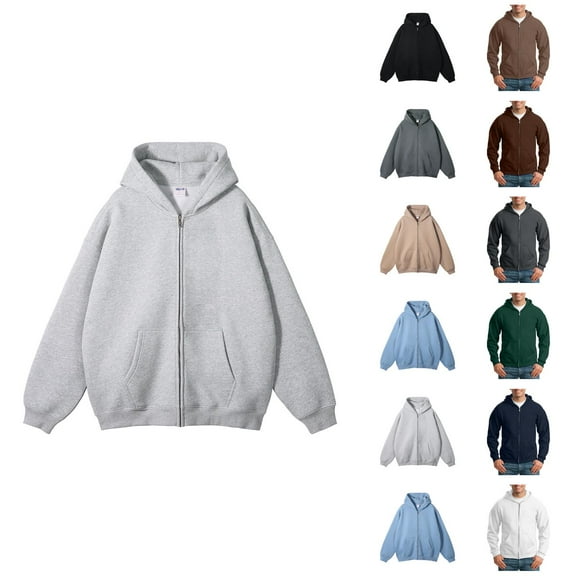 Hoodies for Men 2025 Long Sleeve Fleece Thickened Zip Up Hooded Sweatshirt with Pockets Jacket Hoodie Mens Hoodies