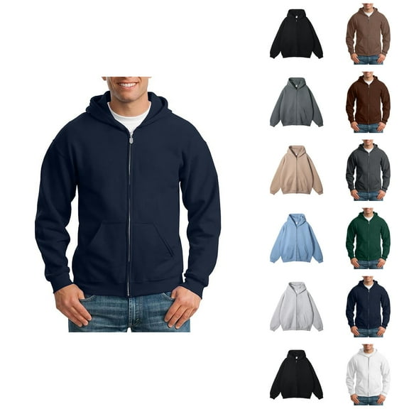 Hoodies for Men 2025 Long Sleeve Fleece Thickened Zip Up Hooded Sweatshirt with Pockets Jacket Hoodie Mens Hoodies