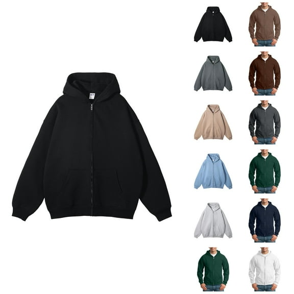 Hoodies for Men 2025 Long Sleeve Fleece Thickened Zip Up Hooded Sweatshirt with Pockets Jacket Hoodie Mens Hoodies