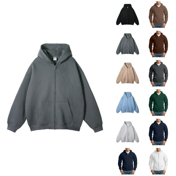 Hoodies for Men 2025 Long Sleeve Fleece Thickened Zip Up Hooded Sweatshirt with Pockets Jacket Hoodie Mens Hoodies
