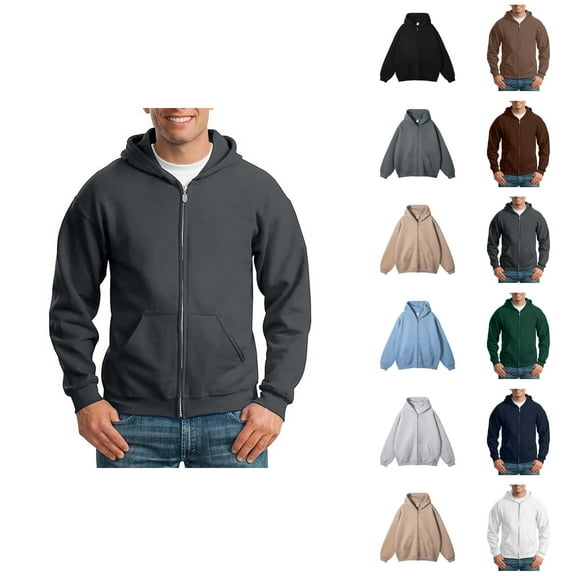 Hoodies for Men 2025 Long Sleeve Fleece Thickened Zip Up Hooded Sweatshirt with Pockets Jacket Hoodie Mens Hoodies