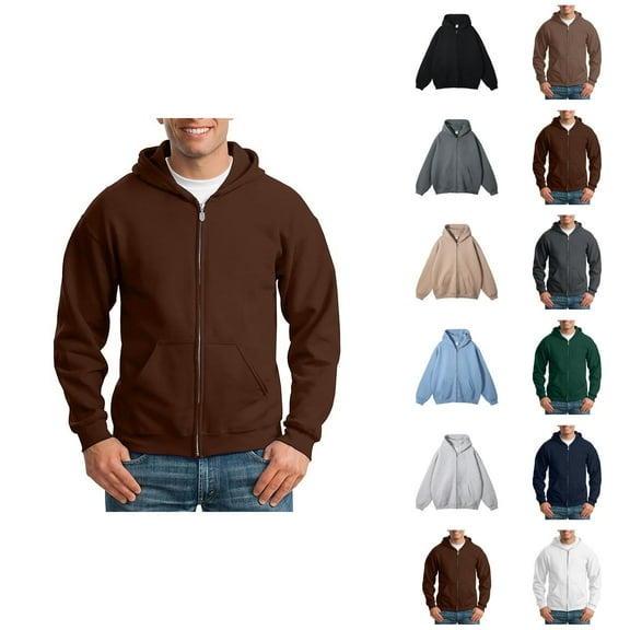 Hoodies for Men 2025 Long Sleeve Fleece Thickened Zip Up Hooded Sweatshirt with Pockets Jacket Hoodie Mens Hoodies