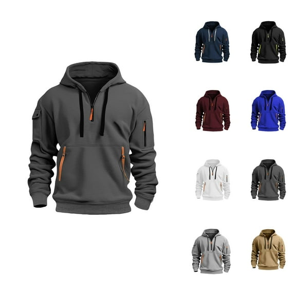 Hoodies for Men 2025 Long Sleeve Half Zipper Hooded Sweatshirt with Pockets Pullover Hoodie Plain Hoody Mens Hoodies
