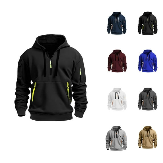 Hoodies for Men 2025 Long Sleeve Half Zipper Hooded Sweatshirt with Pockets Pullover Hoodie Plain Hoody Mens Hoodies