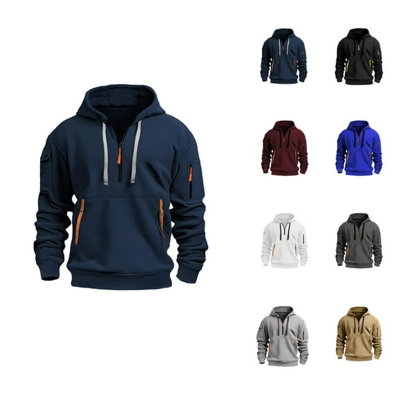 Hoodies for Men 2025 Long Sleeve Half Zipper Hooded Sweatshirt with Pockets Pullover Hoodie Plain Hoody Mens Hoodies