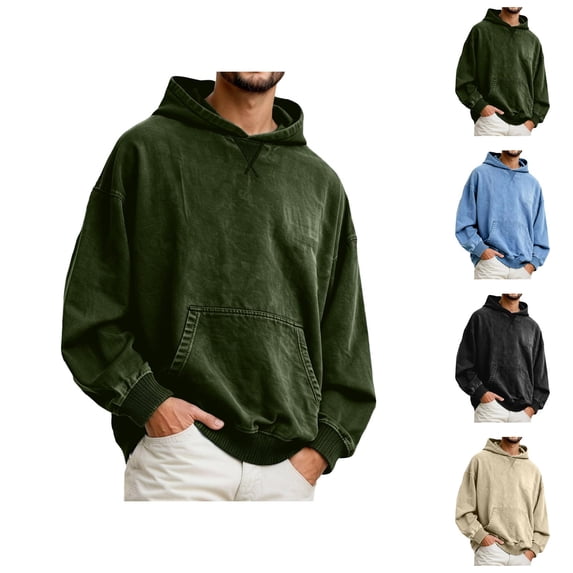 Hoodies for Men 2026 Fall Winter Long Sleeve Casual Washed Vintage Hooded Sweatshirt with Pockets Mens Pullover Top