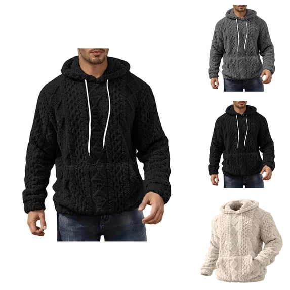 Hoodies for Men 2026 Fall Winter Long Sleeve Plain Lined Hooded Sweatshirt with Pockets Mens Pullover Top