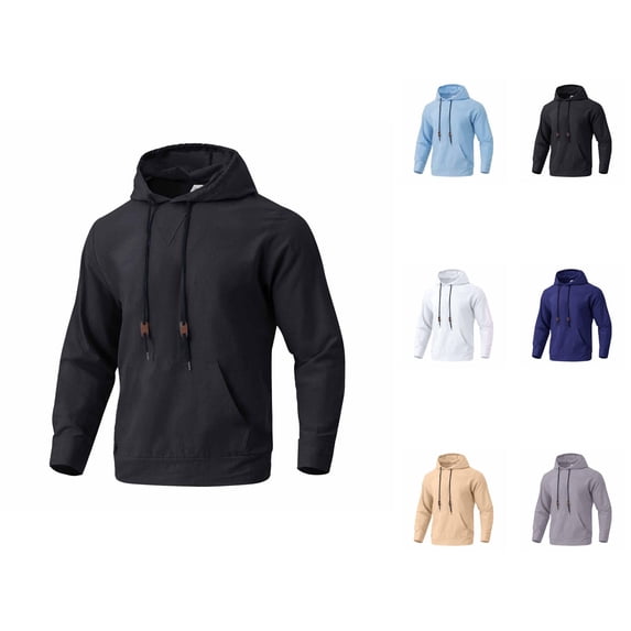 Hoodies for Men 2026 Fall Winter Long Sleeve Plain Linen Hooded Sweatshirt with Pockets Mens Pullover Top