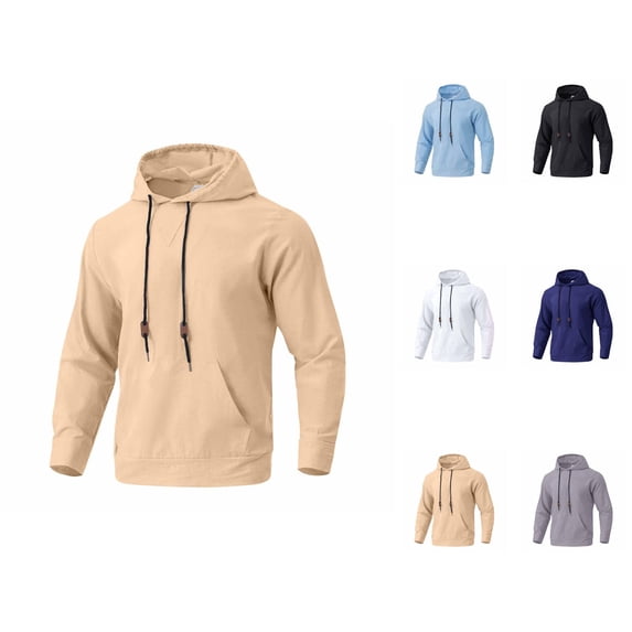 Hoodies for Men 2026 Fall Winter Long Sleeve Plain Linen Hooded Sweatshirt with Pockets Mens Pullover Top