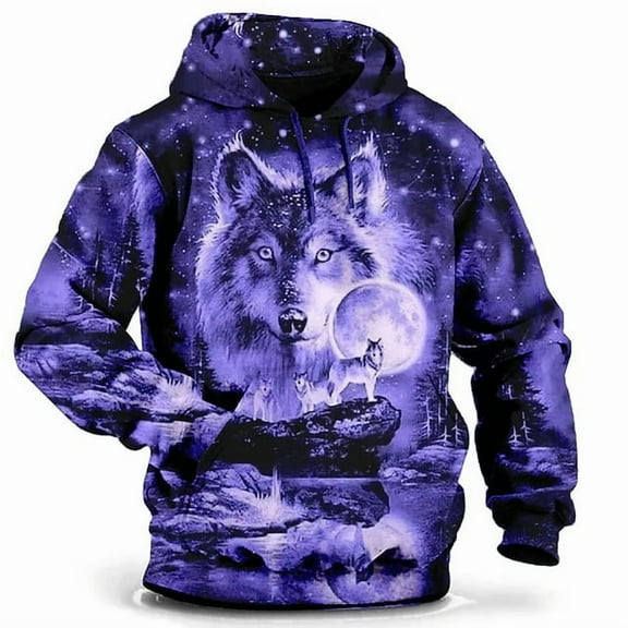 Hoodies for Men 3D Print Animal Cartoon Graphic Sweatshirt Pocket Pullover Hoodie Long Sleeve Tops for Teens Purple A XL