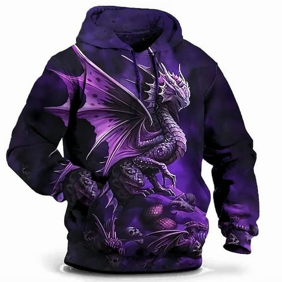 Hoodies for Men 3D Print Animal Cartoon Graphic Sweatshirt Pocket Pullover Hoodie Long Sleeve Tops for Teens Purple XXL