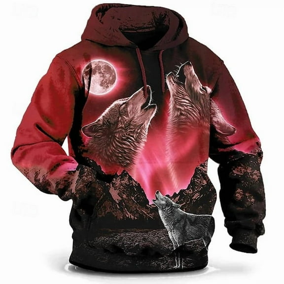 Hoodies for Men 3D Print Animal Cartoon Graphic Sweatshirt Pocket Pullover Hoodie Long Sleeve Tops for Teens Red 3XL