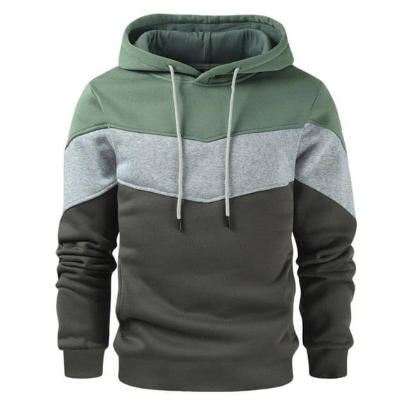 Hoodies for Men Big and Tall Pullover Hooded Sweatshirt with Pocket Fashion Color Block Long Sleeve Hoodies (Green XL)
