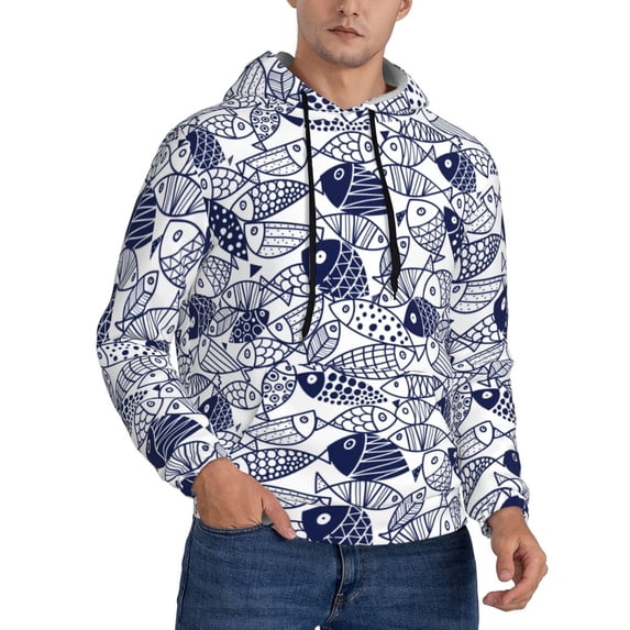 Hoodies for Men - Blue Fish1 Long Sleeve Comfrt Men'S Fashion Hoodies & Sweatshirts, Sweatshirts for Men Hoodies Pullover Clothing Clothes with Pouch