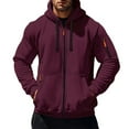 thumbnail image 1 of Hoodies for Men Casual Long Sleeve Full Zip Hooded Sweatshirts Fashion Athletic Workout Jackets with Multi Pockets Wine 2XL, 1 of 4