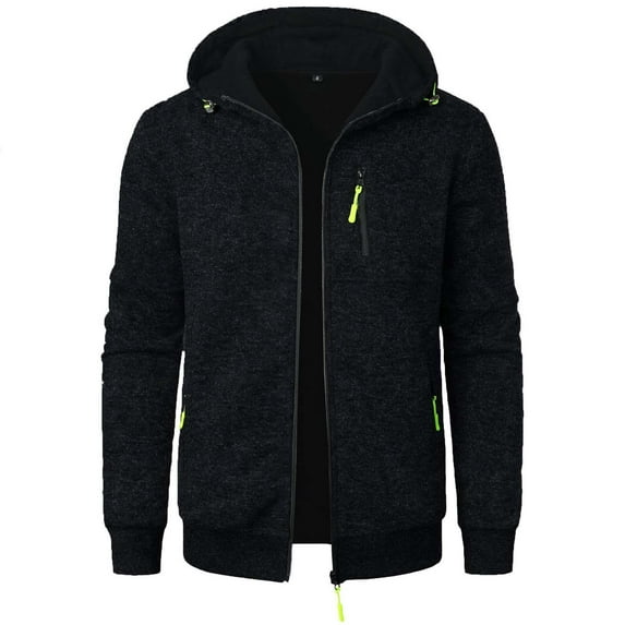 Hoodies for Men Casual Solid Color Long Sleeve Jackets with Pockets Winter Warm Outerwear Coats, Black, 2XL