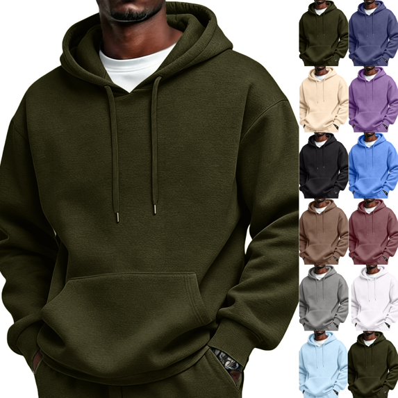 Hoodies for Men Comfort Long Sleeve Cotton Pullover Hoodies Winter Plain Oversized Hooded Sweatshirt with Pockets Army Green L