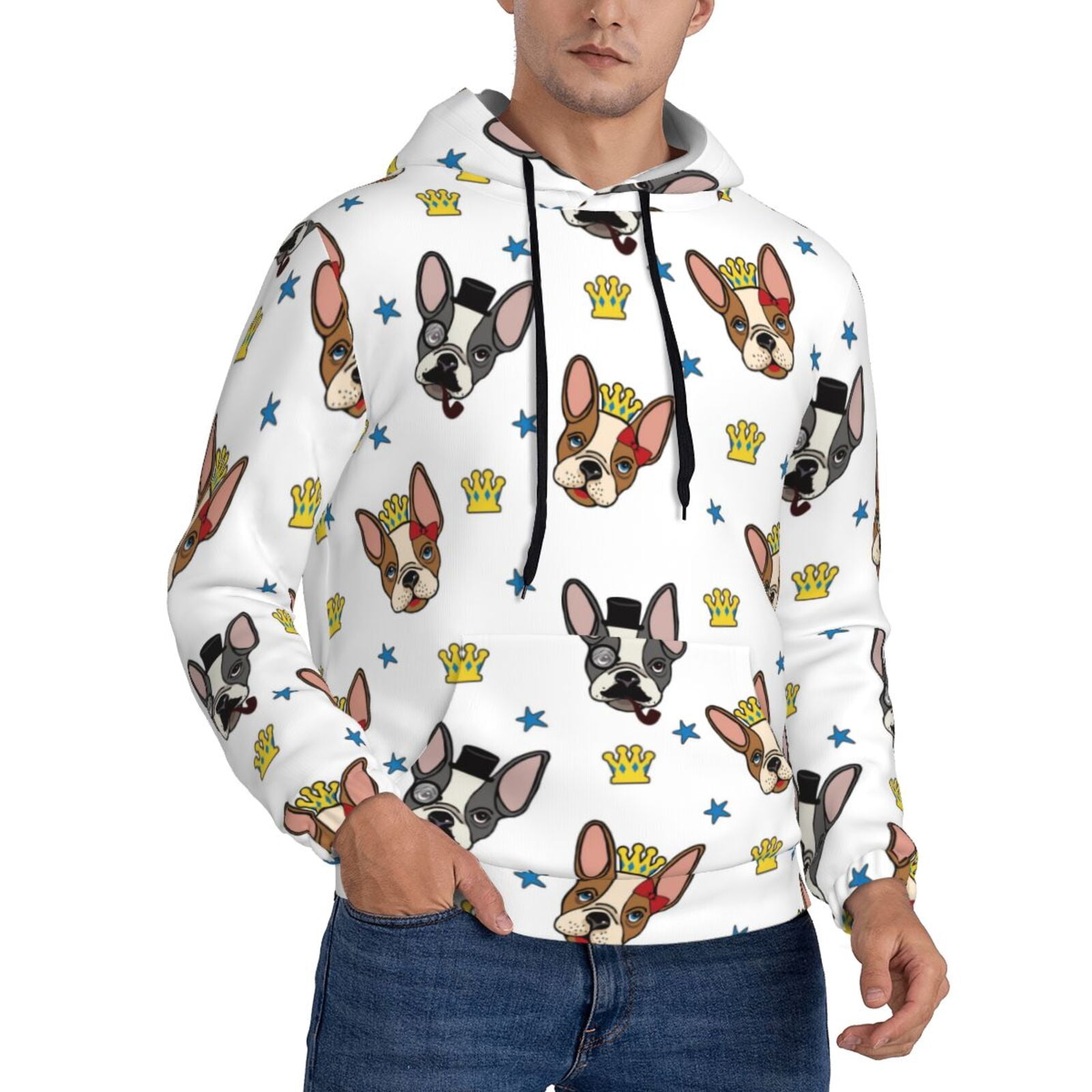 Tuxedo Bulldog Pattern Print Men Pullover Hoodie