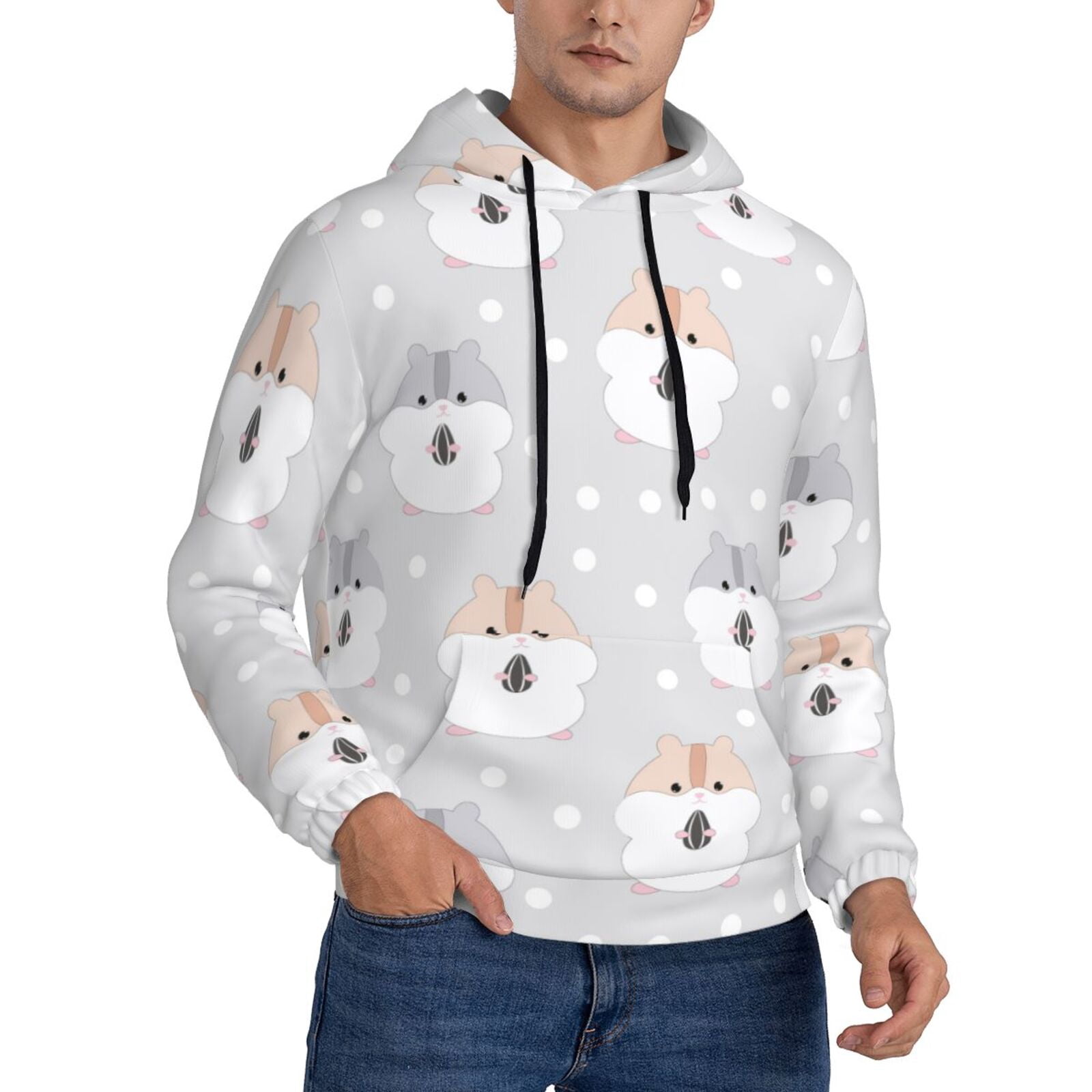 Hoodies for Men Cute Hamster Sunflower Seed Gray Long Sleeve Casual ...