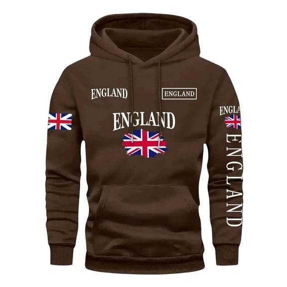 Hoodies for Men England Flag Letter Print Drawstring With Pocket Stretch Workout Outdoor Sweatshirt