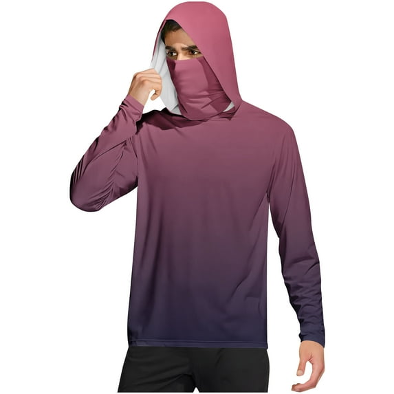 Hoodies for Men Fishing Hoodies with Face Mask Sun Protection Hiking Hoodie Shirt UPF 50+ Long Sleeve Lightweight T-Shirts L