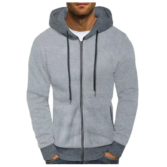 Hoodies for Men Full Zip Color Block Drawstring Sweatshirts with Pockets Long Sleeve Fashion Warm Outwear Jackes