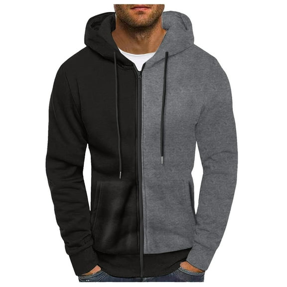 Hoodies for Men Full Zip Color Block Drawstring Sweatshirts with Pockets Long Sleeve Fashion Warm Outwear Jackes