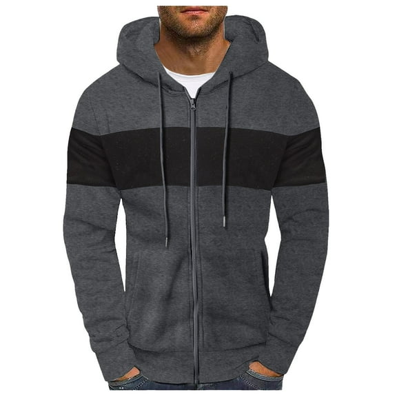 Hoodies for Men Full Zip Color Block Drawstring Sweatshirts with Pockets Long Sleeve Fashion Warm Outwear Jackes