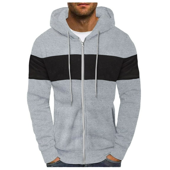 Hoodies for Men Full Zip Color Block Drawstring Sweatshirts with Pockets Long Sleeve Fashion Warm Outwear Jackes