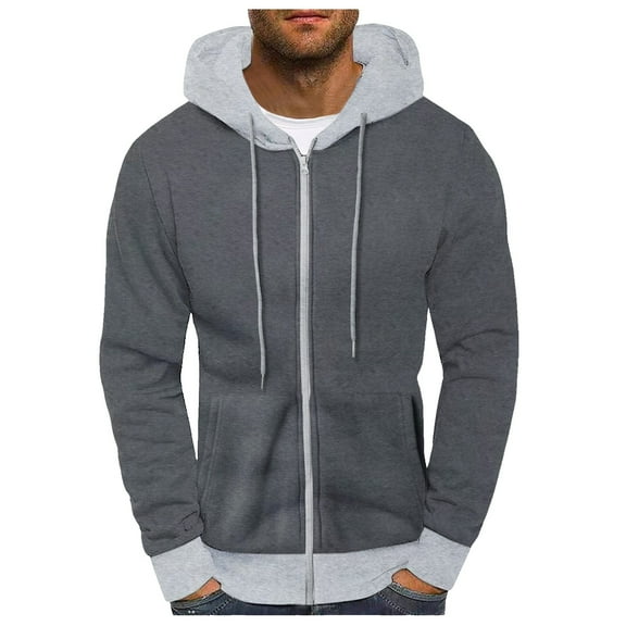Hoodies for Men Full Zip Color Block Drawstring Sweatshirts with Pockets Long Sleeve Fashion Warm Outwear Jackes