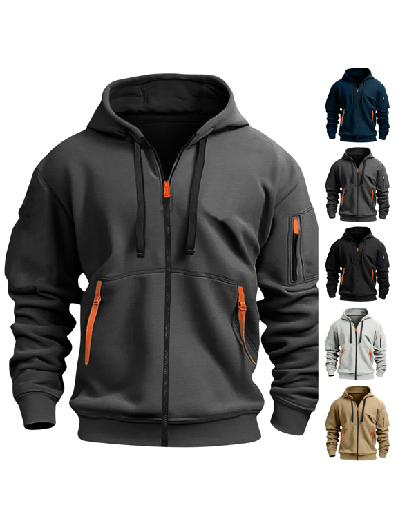 Hoodies for Men Full Zip Fleece Lined Work Tactical Cargo Sweatshirts Jacket Loose Fit Workout Pullover Hoodie Dark Gray 2XL