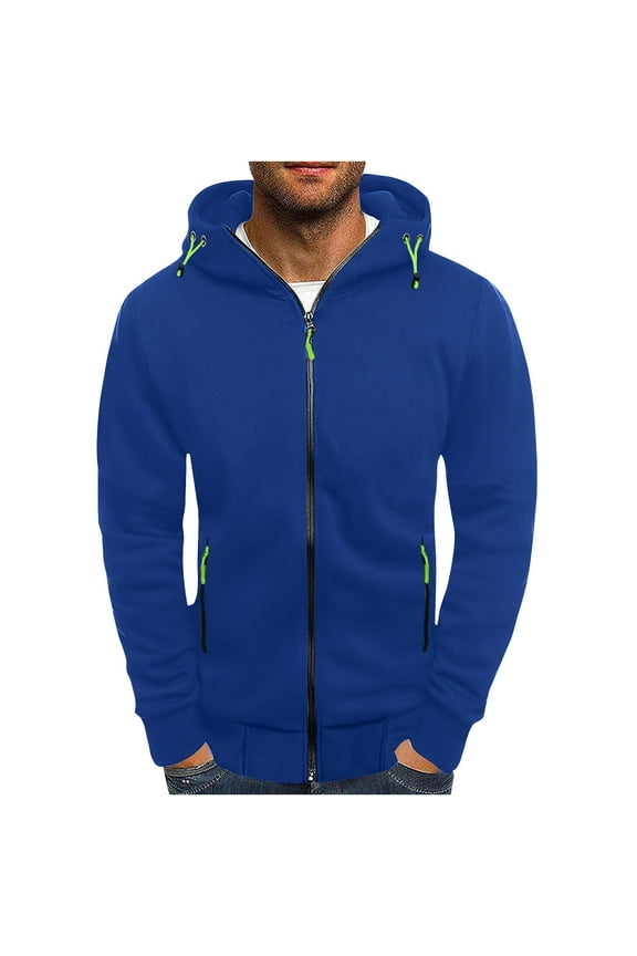 Hoodies for Men Full Zip up Lightweight Fall Winter Long Sleeve Sweatshirt Slim Sports Hooded Jacket with Zip Pockets