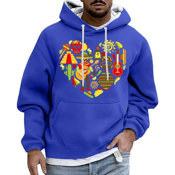 Hoodies for Men Graphic Men s Carnival Guitar Print Long Sleeve Loose Leisure Hooded Hoodie Mens Sweatshirts Blue XXXXL