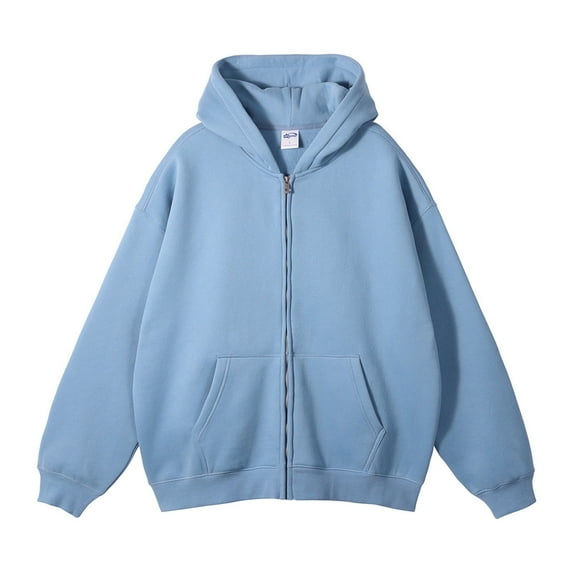 Hoodies for Men Graphic Men's Full Zip Up Long Sleeve Solid Hooded Hoodie with Pocket Mens Sweatshirt Light Blue XL