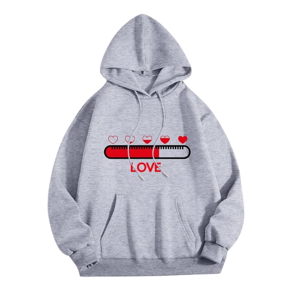 Hoodies for Men Graphic Men's Valentine's Day Couples Matching Theme Print Hooded Long Sleeve Comfortable Casual Sweatshirt Mens Sweatshirt Grey S