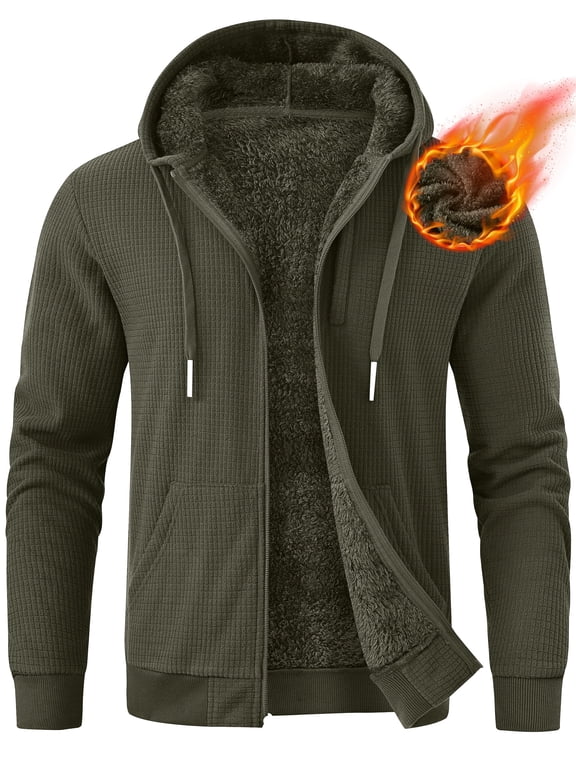 Men's Fleece Lined Hoodie Thick Hooded Jacket Winter Warm Sweatshirts Green S
