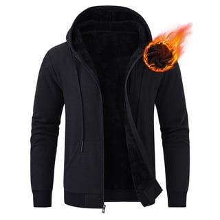 Pdbokew Men's Fleece Lined Jacket Thick Hooded Jacket Winter Warm Coats Black XL