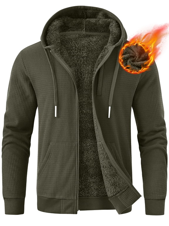 Men's Fleece Lined Hoodie Thick Hooded Jacket Winter Warm Sweatshirts Green M