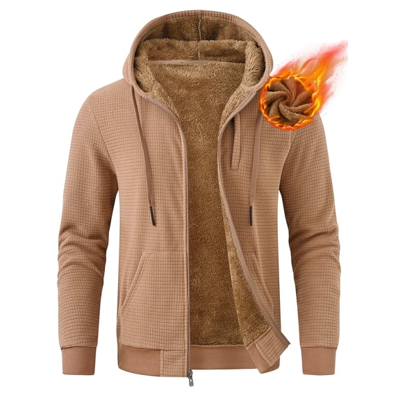 Pdbokew Men's Fleece Lined Hoodie Thick Hooded Jacket Winter Warm Sweatshirts Khaki M