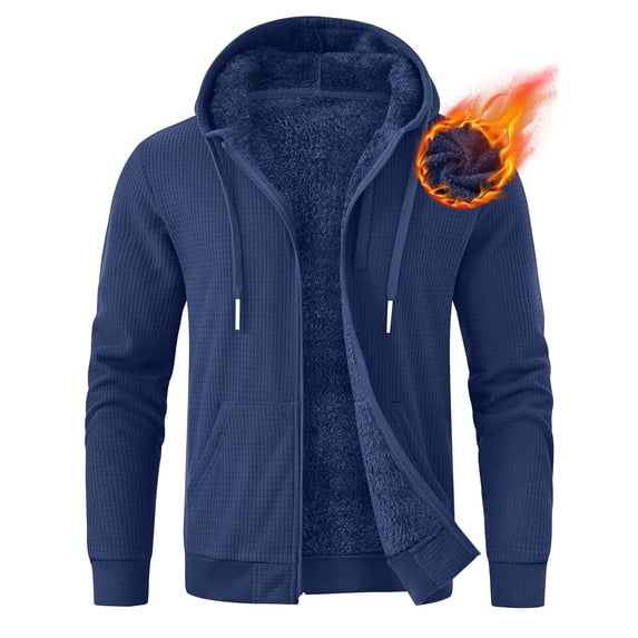Pdbokew Men's Fleece Lined Hoodie Thick Hooded Jacket Winter Warm Sweatshirts Navy Blue 2XL