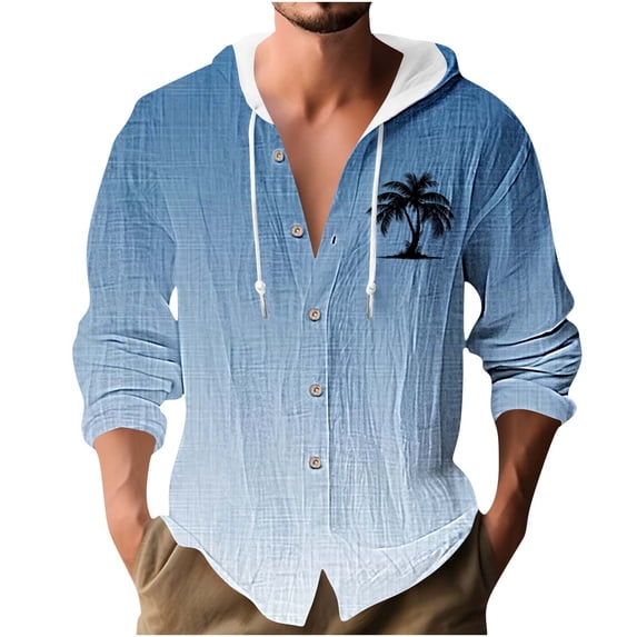 Hoodies for Men Lightweight Long Sleeve Button Down Shirts Boho Casual Drawstring Hoodies Sweatshirt S