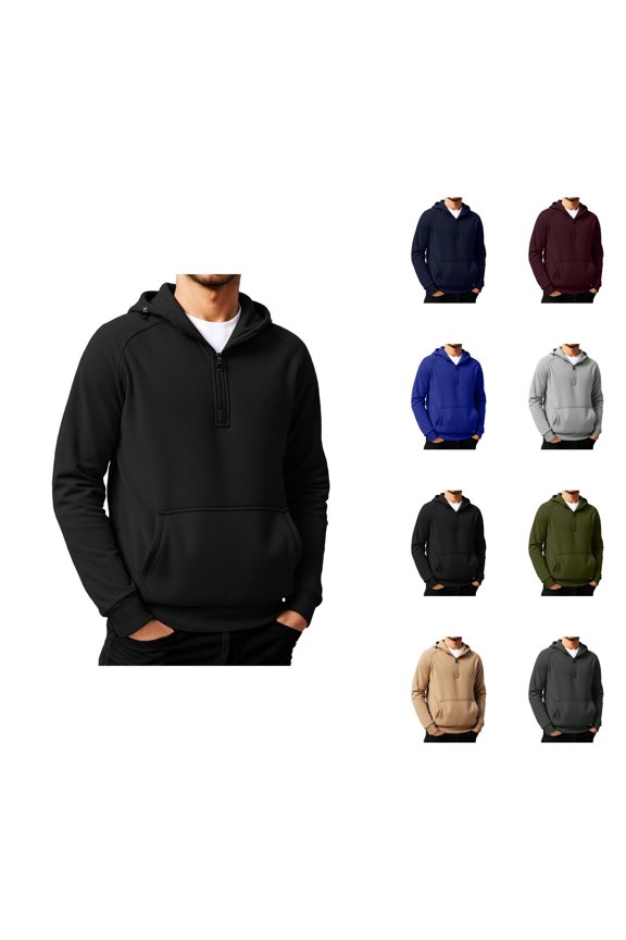Hoodies for Men Long Raglan Sleeve Loose Plain Hooded Sweatshirt with Pockets Fall Winter Quarter Zip Pullover Tops
