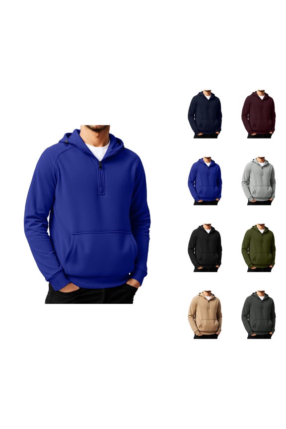 Hoodies for Men Long Raglan Sleeve Loose Plain Hooded Sweatshirt with Pockets Fall Winter Quarter Zip Pullover Tops