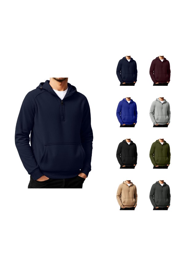 Hoodies for Men Long Raglan Sleeve Loose Plain Hooded Sweatshirt with Pockets Fall Winter Quarter Zip Pullover Tops