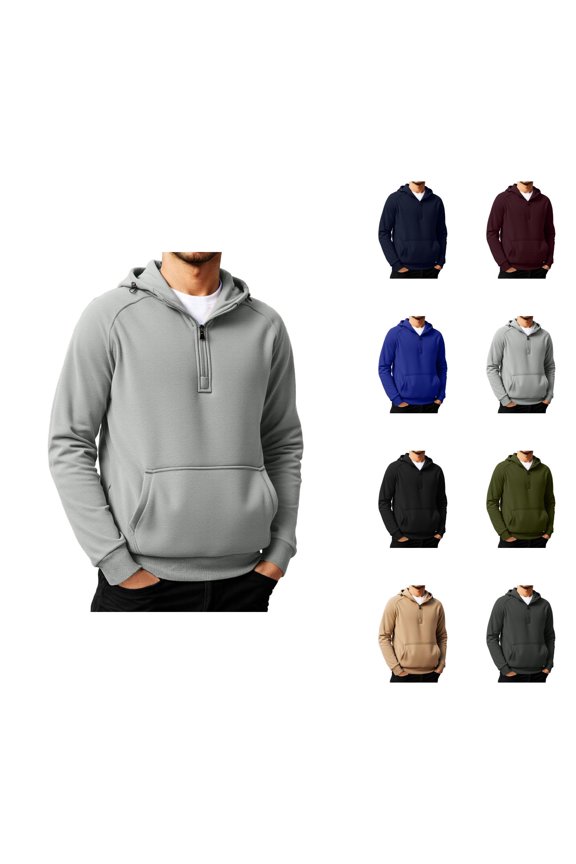 Hoodies for Men Long Raglan Sleeve Loose Plain Hooded Sweatshirt with Pockets Fall Winter Quarter Zip Pullover Tops