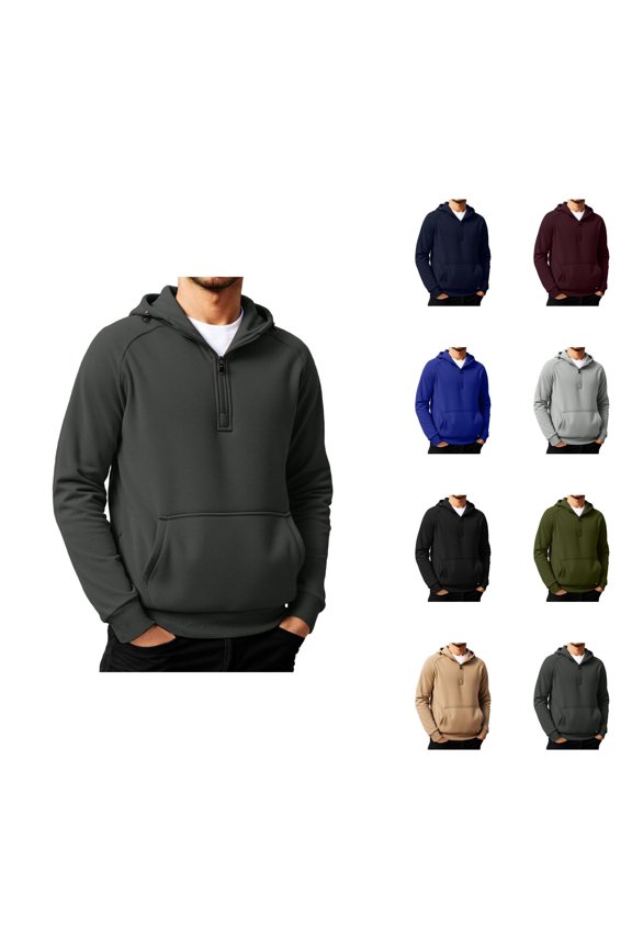 Hoodies for Men Long Raglan Sleeve Loose Plain Hooded Sweatshirt with Pockets Fall Winter Quarter Zip Pullover Tops