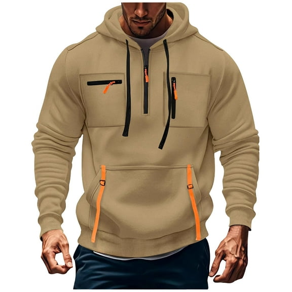 Hoodies for Men Long Sleeve Cotton Mens Casual Pullover Shirt Multiple Pockets Solid Lightweight Hooded Sweatshirts