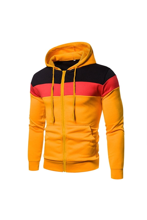 Hoodies for Men Long Sleeve Drawstring Zip Up with Pocket Color Block Casual Hooded Sweater Dad Gifts