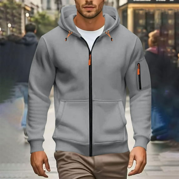 Hoodies for Men Long Sleeve Hooded Sweatshirts Regular Fit Full Zipper Warm Outerwear with Pockets