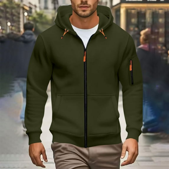 Hoodies for Men Long Sleeve Hooded Sweatshirts Regular Fit Full Zipper Warm Outerwear with Pockets